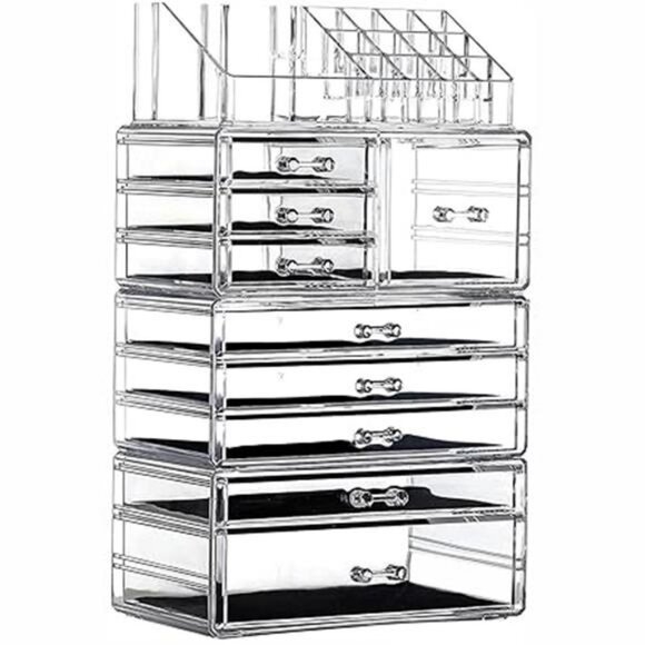 Clear Makeup Organizer Stackable 9 Drawer Vanity Storage for Skincare Jewelry - Picture 7 of 7